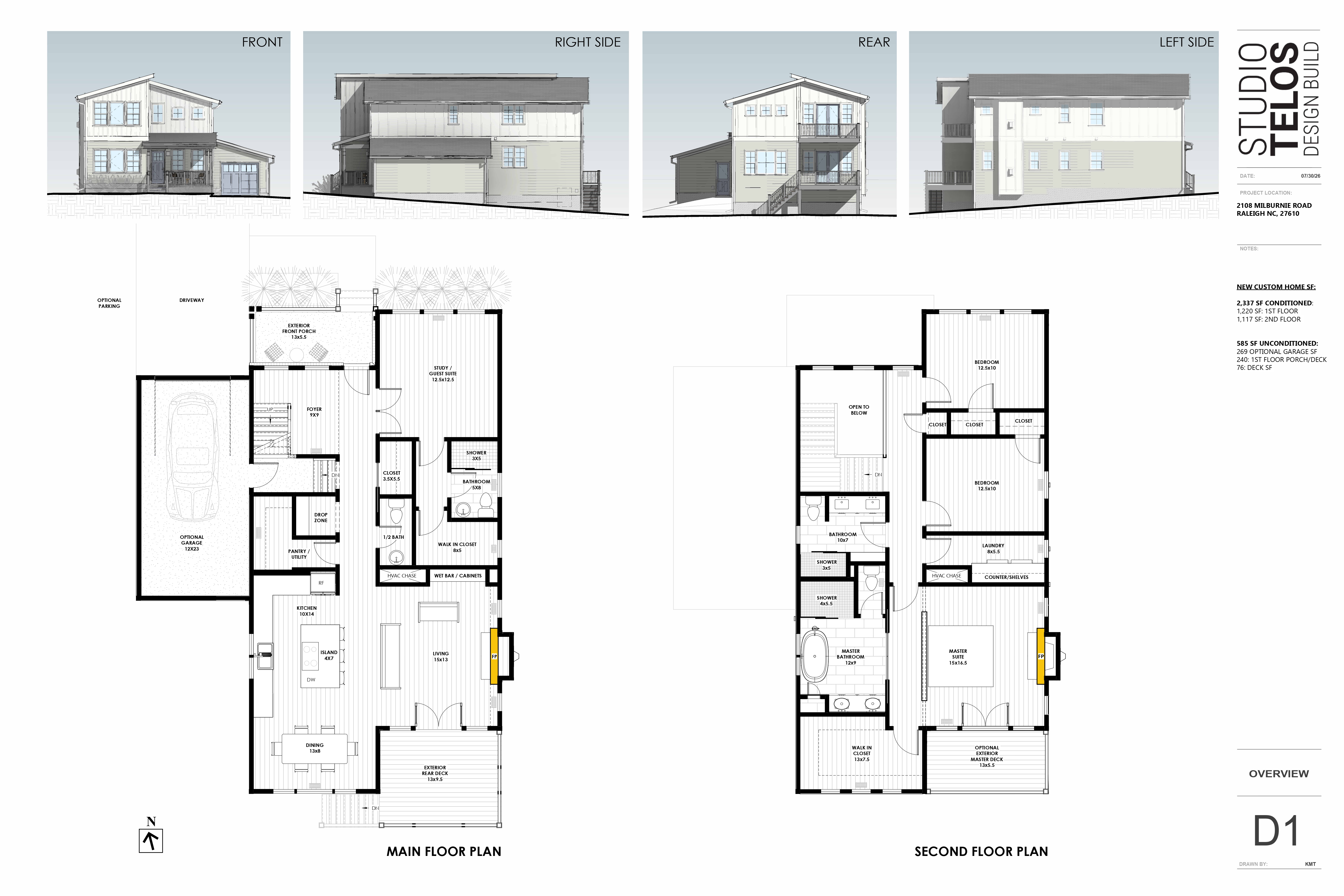 Floor plans and elevations for 2108 Milburnie Rd